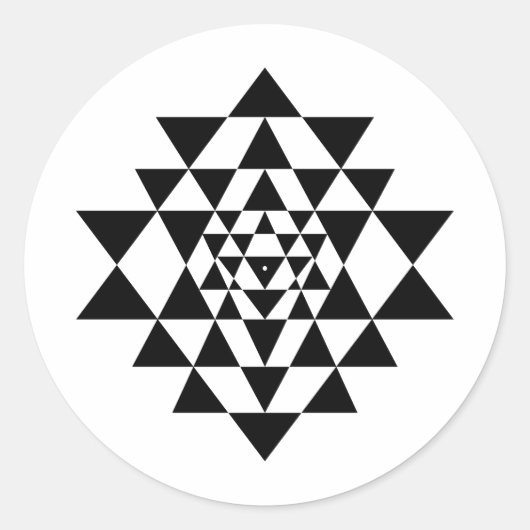 Sri Yantra Zwart & Wit Ronde Sticker (Voorkant)
