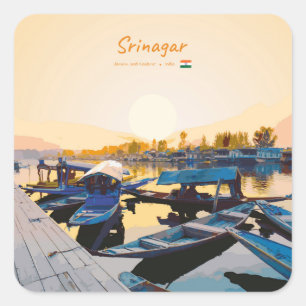 Srinagar, India - Dalmeer Shikara-boten Vierkante Sticker