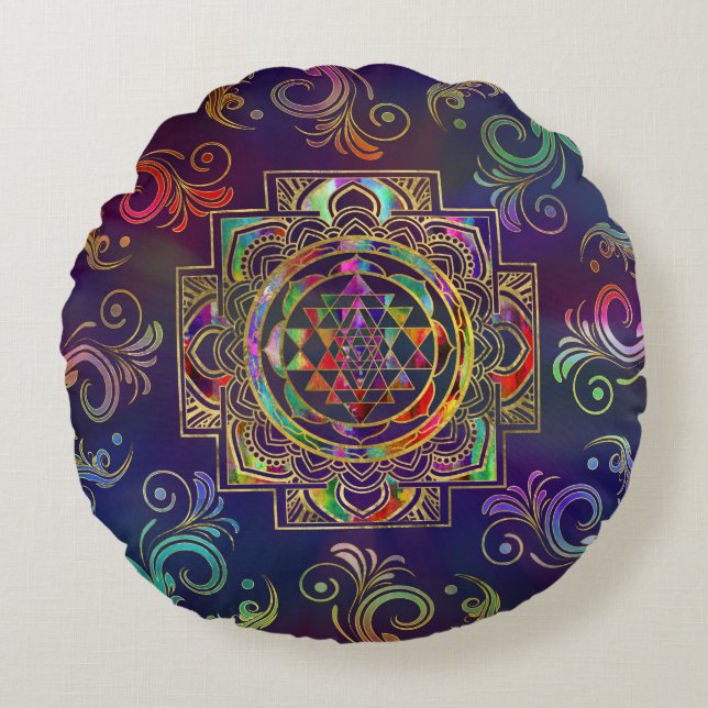 Sriyantra Sri Chakra Rond Kussen (Voorkant)
