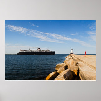 SS Badger Car Ferry & Ludington, MI Lighthouse Poster