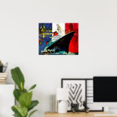 ss Frankrijk met Eiffeltoren en Vrijheidsbeeld Poster (Thuiskantoor)