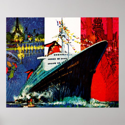 ss Frankrijk met Eiffeltoren en Vrijheidsbeeld Poster (Voorkant)