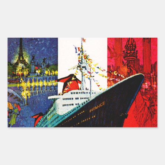 ss Frankrijk met Eiffeltoren en Vrijheidsbeeld Rechthoekige Sticker (Voorkant)