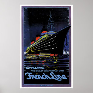 SS Normandie French Line  Ship Ad Poster