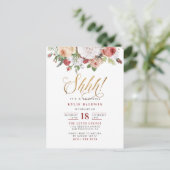 Ssst! Gold Glitter Script Verrassingsfeest Uitnodiging Briefkaart (Staand voorkant)