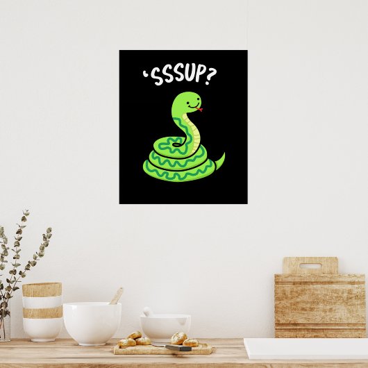 Sssup Funny Hissing Snake Pun Dark BG Poster (Keuken)
