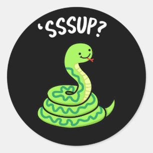 Sssup Funny Hissing Snake Pun Dark BG Ronde Sticker
