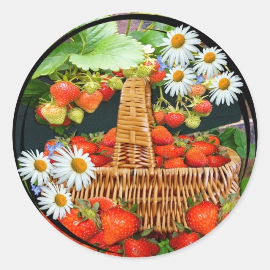 Sstrawberry Basket met Daisies ~ Sticker (Voorkant)