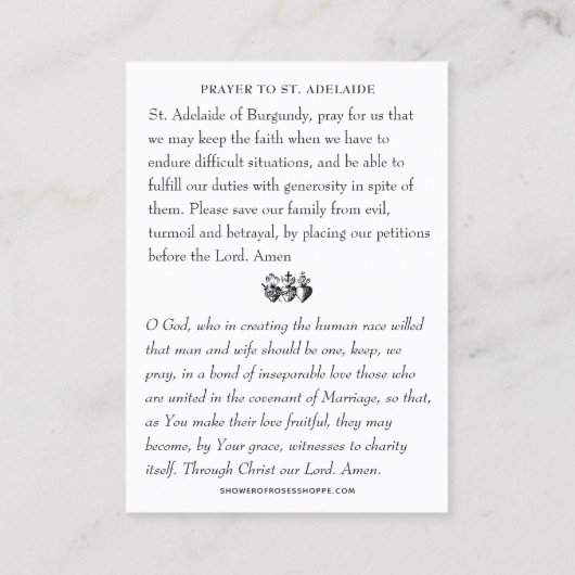 St. Adelaide Patron of Second Marriages Visitekaartje (Achterkant)