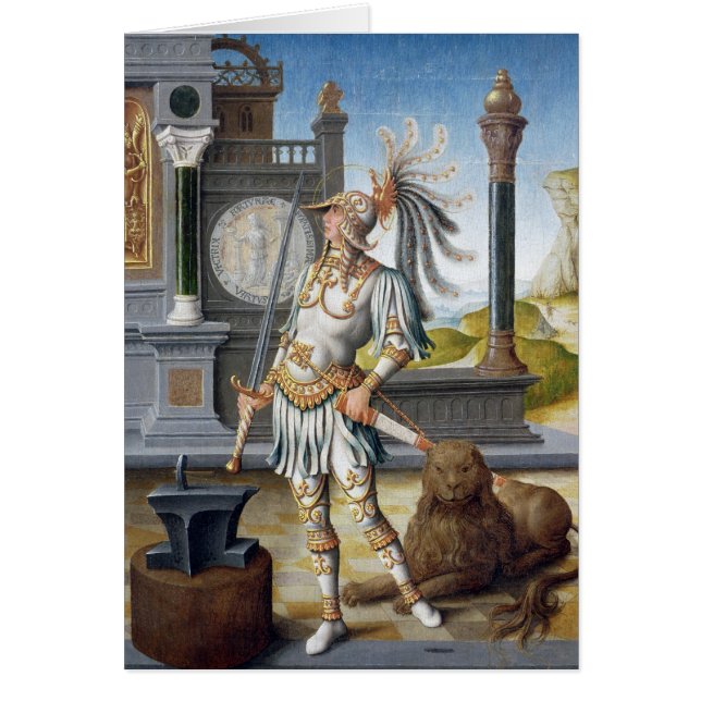 St Adrian dans l'armure dans un paysage ouvert (Devant)