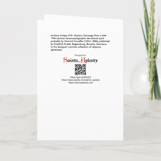 St. Aloysius Gonzaga (PM 01) Blank Wenskaart 2 Kaart (Achterkant)