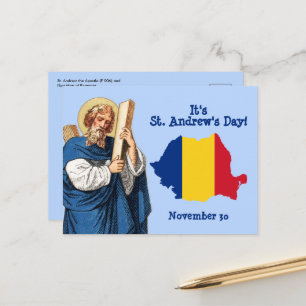 St. Andreas en vlagkaart van Roemenië Feestdag Briefkaart