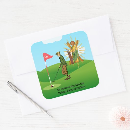 St. Andrew en Dapper Male Golfer Vierkante Sticker (Envelop)