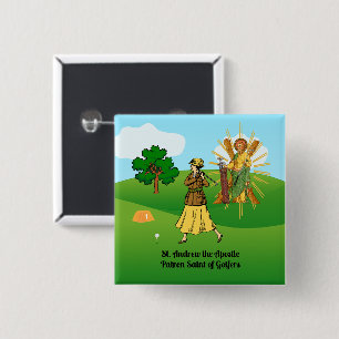 St. Andrew en Upscale Lady Golfer Vierkante Button 5,1 Cm