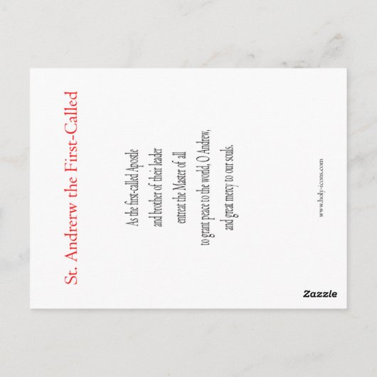 St. Andrew, la première carte de prière appelée (Dos)