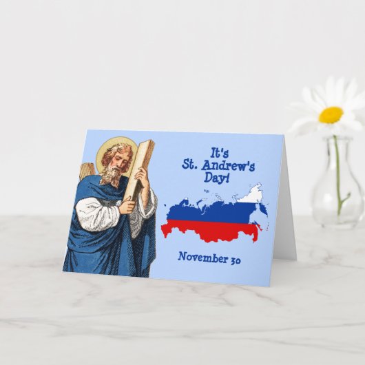 St. Andrew met vlag-kaart van Rusland Feast Day Ca Kaart (Kleine Plant)