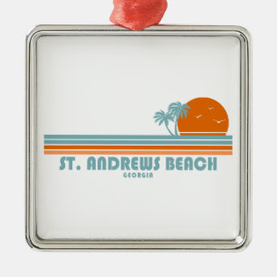 St. Andrews Beach Georgia Zon Palmboom Metalen Ornament