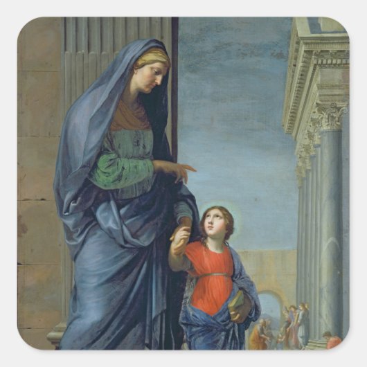St. Anne leidt de Maagd naar de tempel Vierkante Sticker (Voorkant)