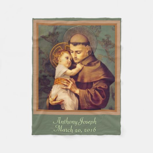 St. Anthony & Baby Jesus PERSONALIZE Fleece Deken (Voorkant)