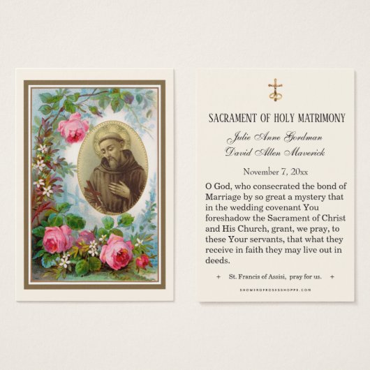 St. Anthony Jesus Elegant Gold Wedding Favor Card (Devant & derrière)