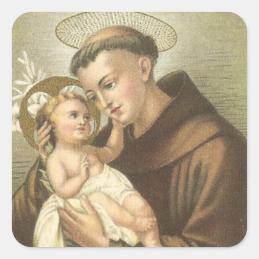 St. Anthony van Padua met Baby Jesus Vierkante Sticker (Voorkant)