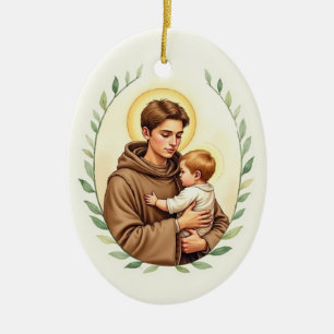 St. Antonius van Padua Aquarel Heilige Portret Keramisch Ornament