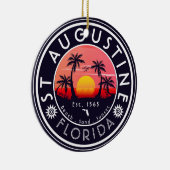 St Augustine Beach Florida Palm Trees Retro Sunset Keramisch Ornament (Rechts)