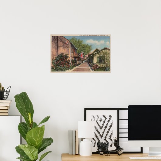 St. Augustine, FL - Aviles St. in het Oud-Spaans Poster (Thuiskantoor)