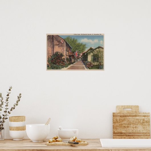 St. Augustine, FL - Aviles St. in het Oud-Spaans Poster (Keuken)