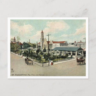 St Augustine FL, Plaza en Markt, 1908 Retro Briefkaart