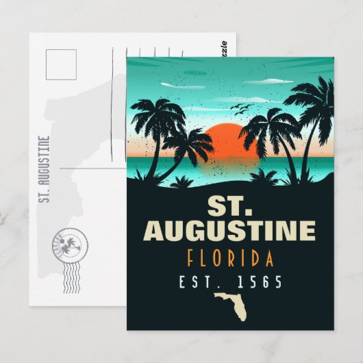 St. Augustine Florida Retro Sunset Souvenirs 60s Briefkaart (Voorkant / Achterkant)