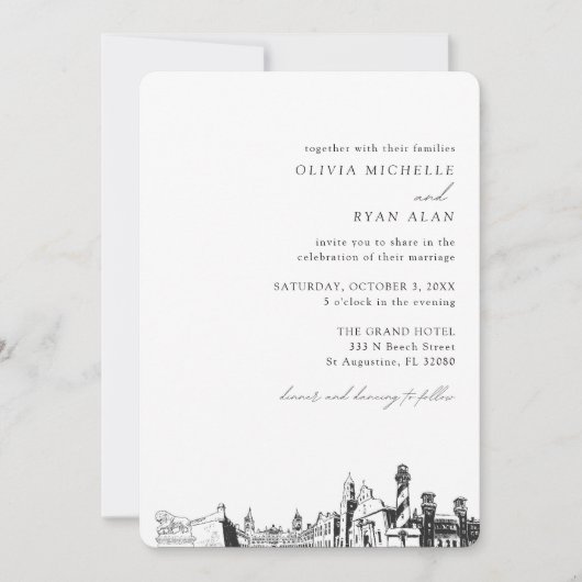 St Augustine Mariage Élégant Skyline Invitation (Devant)