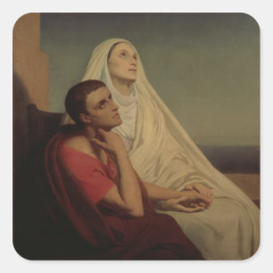 St. Augustinus en zijn moeder St. Monica, 1855 Vierkante Sticker
