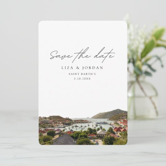 St Barth's Save the Date Schilderachtig bruiloft Kaart (Staand voorkant)