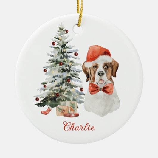 St. Bernard Dog gepersonaliseerd kerstversiering Keramisch Ornament (Voorkant)