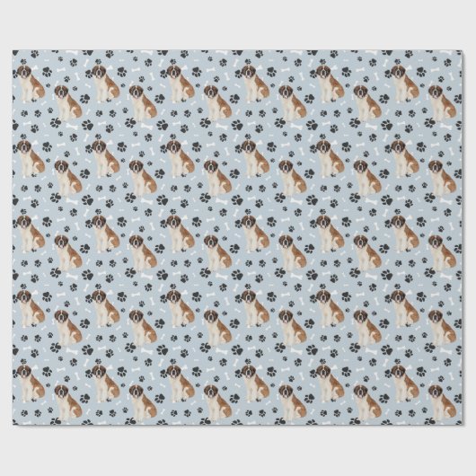 St. Bernard Dog Paw Print Pattern op Silver Blue Cadeaupapier (Vlak)