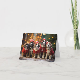 St Bernard Dog Puppies Kerstmis Kaart