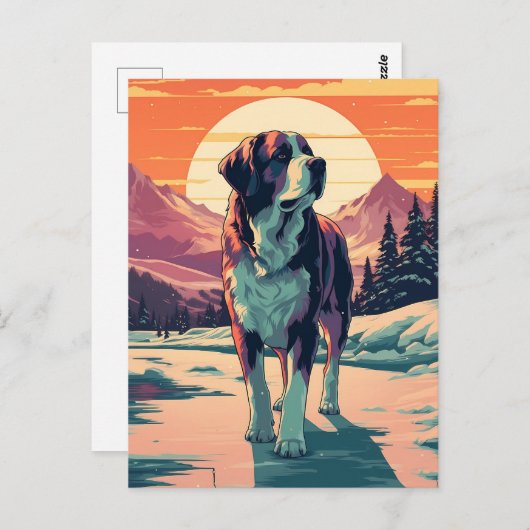 St.Bernard hond in het besneeuwde bos tijdens zons Briefkaart (Voorkant / Achterkant)