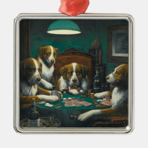 St Bernard Honden Spelen Poker (Kitsch Animal Art) Metalen Ornament