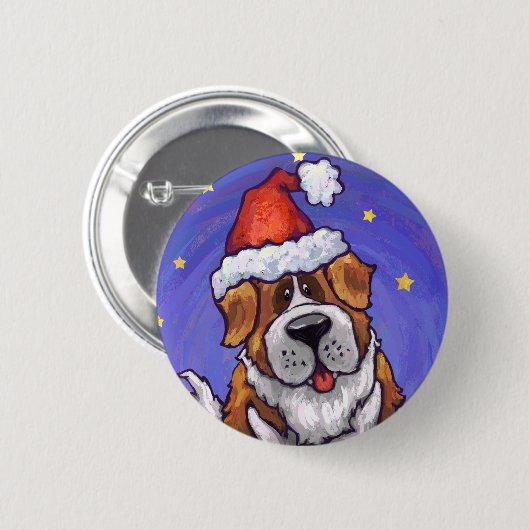 St. Bernard Kerstmis Ronde Button 5,7 Cm (Voorkant /achterkant)