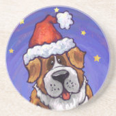 St. Bernard Kerstmis Zandsteen Onderzetter (Voorkant)