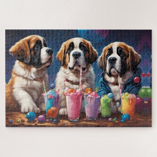 St Bernard Puppies Party en Milkshakes Legpuzzel (Horizontaal)