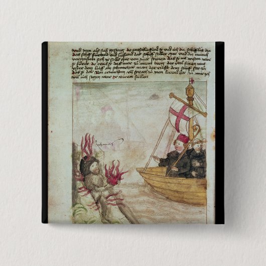 St. Brendan op zijn schip Vierkante Button 5,1 Cm (Voorkant)