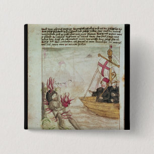 St. Brendan op zijn schip Vierkante Button 5,1 Cm