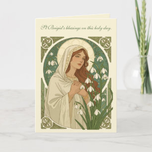 St Brigid Art Nouveau Halo en Sneeuwklokjes Kaart