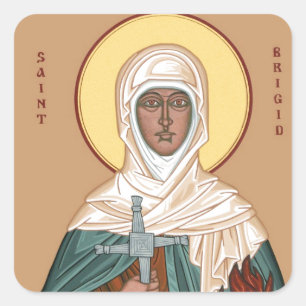 St. Brigid met Heilige Vuur en Kruis Vierkante Sticker