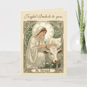 St Brigid Patroonheilige Van Ierland Met Witte Jas Kaart
