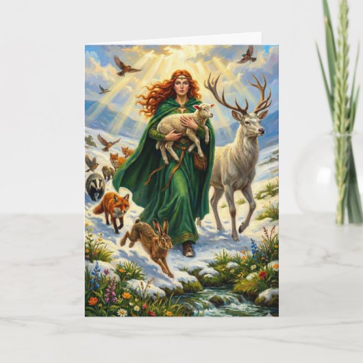 St Brigid Spring Goddess Woodland Animals Imbolc Kaart (Voorkant)
