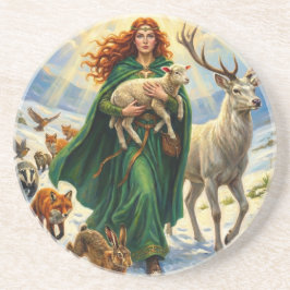 St Brigid Spring Goddess Woodland Animals Imbolc Zandsteen Onderzetter