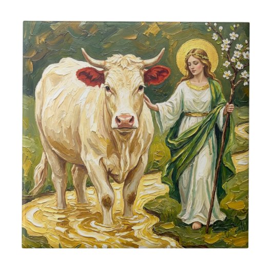 St. Brigid & The White Cow (Imbolc) Tegeltje (Voorkant)